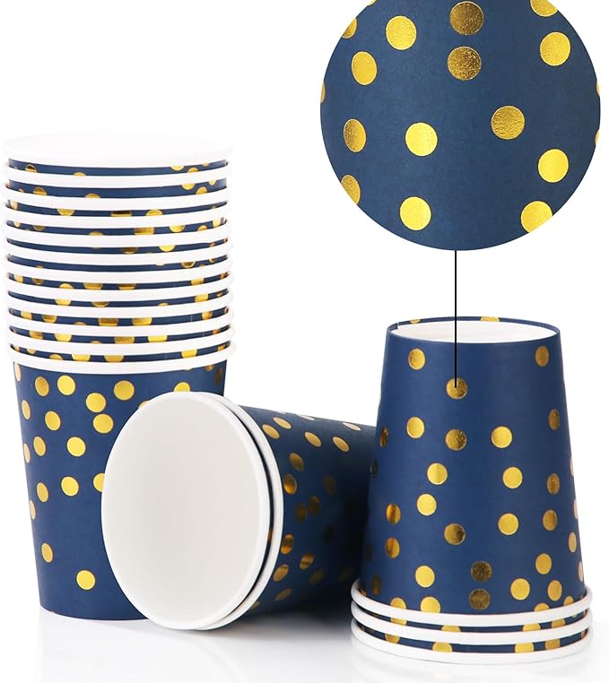 168Pcs Navy Blue Plates and Napkins Party Supplies, Blue Paper Plates Serve 24, blue and Gold Party Decorations, for Birthday, Fathers Day, Graduation, 4th of July