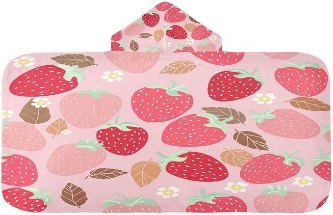 CEBUGI Strawberries Hooded Bath Towel for Kids Absorbent Soft Bath Towel Wrap with Hood 50x23.5in Pool Beach Shower Towel for Boys Girls