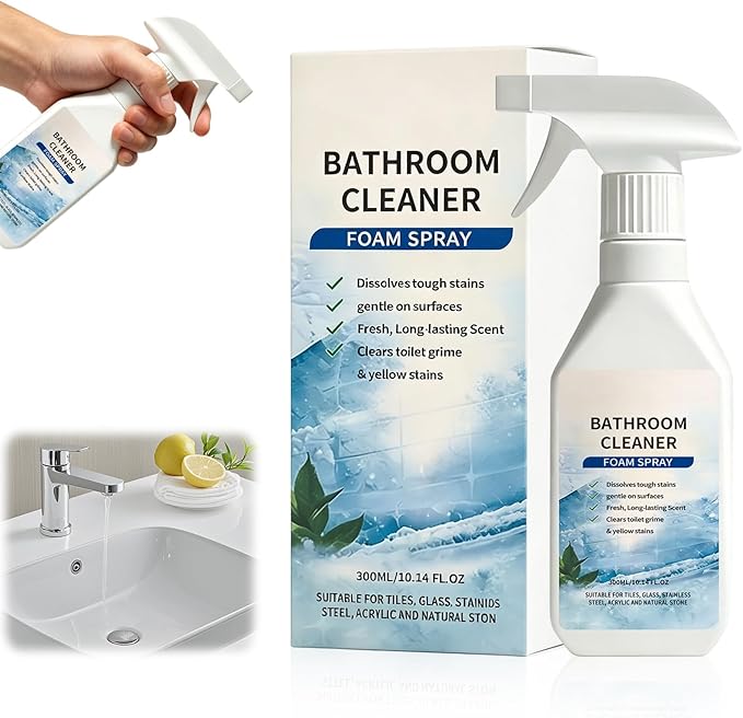 Scale Remover Bathroom Cleaner Foam Spray,Foam BathroomCleaner,Powerful Scale Remover,Bathroom Cleaner Foam Spray for Shower, Glass, Stainless Steel, Tiles, Glass and Toilet