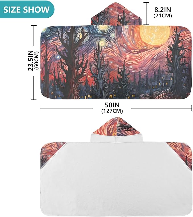Hooded Towel for Kids Starry Night of The Forest Beach Wrap Bath Towels 50x23.5in