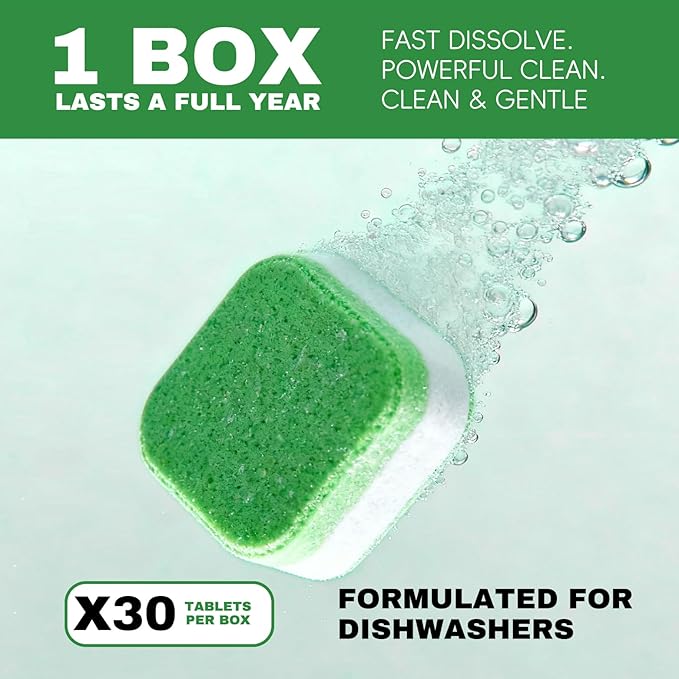 Dishwasher Cleaner Tablets, 30 Pack, Helps Reduce Limescale, Grease & Odors, Supports Hard Water Buildup, for Dishwasher Spray Arms, Filters & Drains, Tea Tree Oil