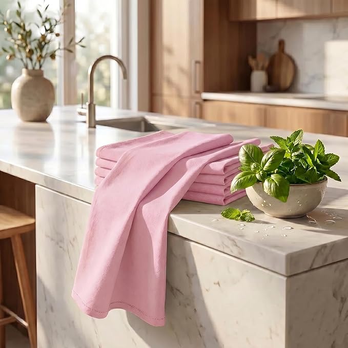 Urban Villa Kitchen Towels 100% Cotton Dish Towels for Kitchen(Set of 6) 20”x30” Dish Cloths Highly Absorbent Kitchen Linen Set with Hanging Loop Perfect for Drying Dishes Cleaning Hand Towels – Pink