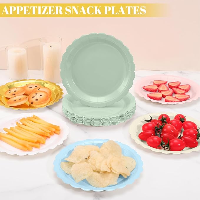 NatNarr 30 Pcs Dessert Plates Disposable, 7 Inch Light Blue Cake Plates Scalloped Small Appetizer Birthday Plate Cute Baby Blue Paper Plate for Boy Baby Shower, Birthday, Wedding