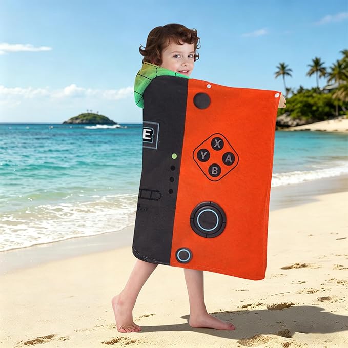 Hooded Towels for Kids - Superfine Fiber Video Game Gamepad Toddler Hood Bath Towels Beach Hooded Poncho Absorbent Pool Toddler Swim Bath Wrap for Boys & Girls 3-10 Years, 50 * 30 inches