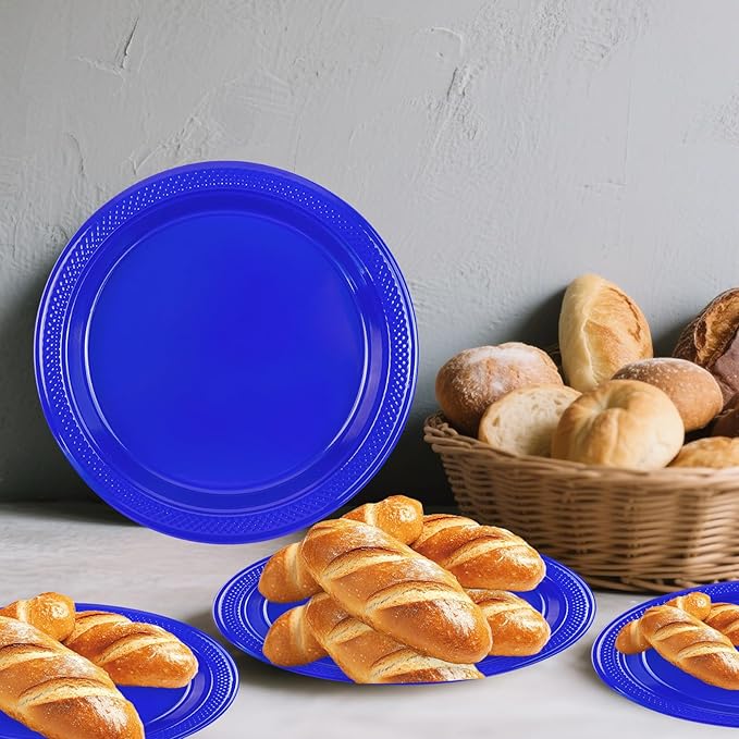 50-Pack Royal Blue Plastic Plates, 9 Inch Disposable Party Plates Dinner Plates for BBQ Picnic Birthday Party Supplies (Royal Blue, 9 Inch)