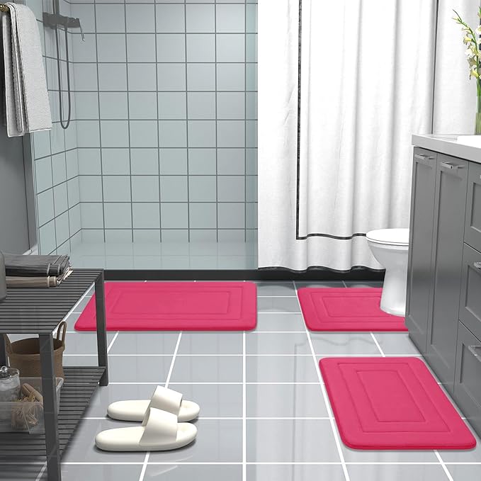 Arotive Memory Foam Bathroom Rug Mat 30x20, Ultra Soft and Absorbent Bath Mat, Machine Wash Dry, Comfortable Bath Rug Carpet for Bathroom Floor, Tub and Shower, Deep Pink