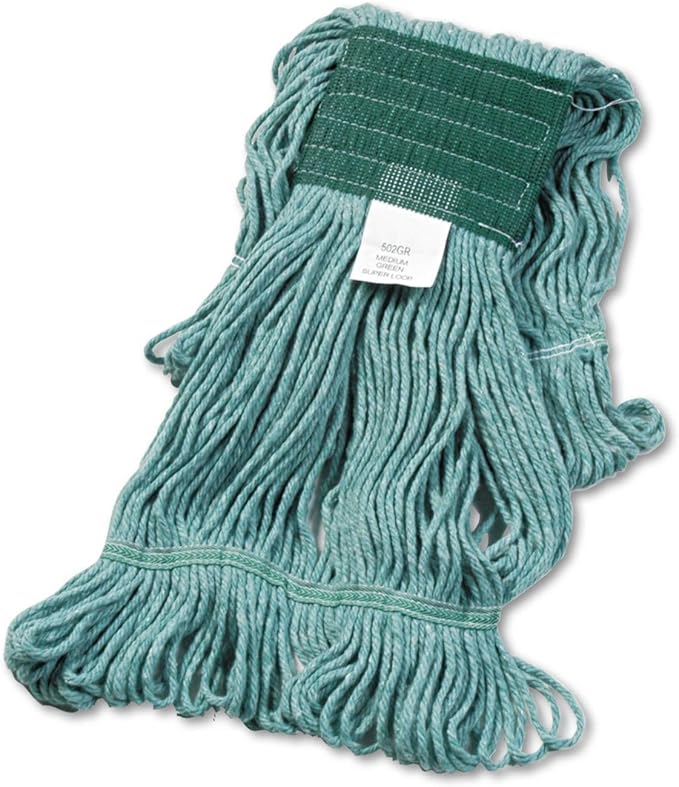 Boardwalk Super Loop Wet Mop Head, Cotton/Synthetic Fiber, 5" Headband, Medium Size, Green, 12/Carton