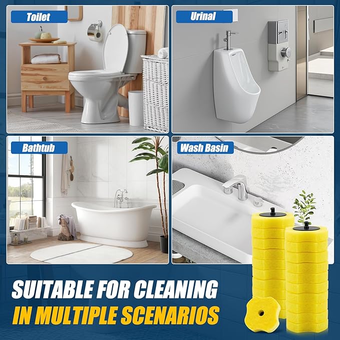 50PCS Toilet Bowl Wand Refills, Replacement Heads for Bathroom Washroom Cleaning Pads, Disposable Toilet Brush Refills Compatible with Household Brushe Scrubber Cleaning Refill, Lemon Fresh Yellow