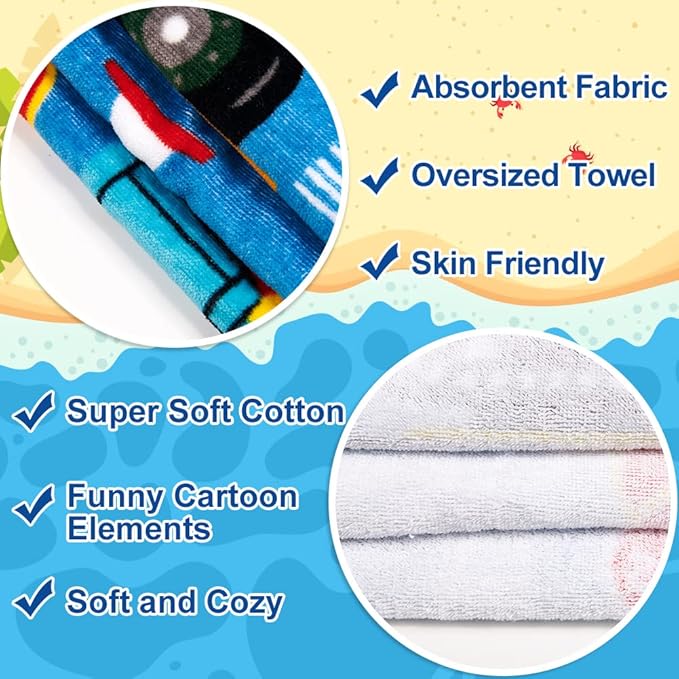 Florica Kids Hooded Bath Beach Towel Girls Boys, Super Absorbent & Soft Towel Poncho for Shower/Beach/Pool Child Cover ups 50"x30" Large Towel Wrap (Blue Vehicle)