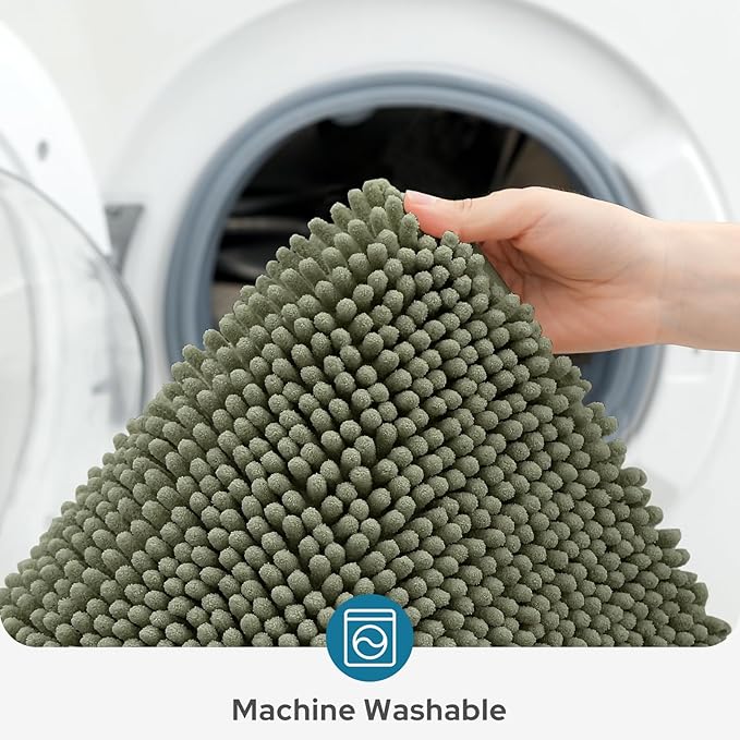 BYSURE Sage Green Bathroom Rugs Sets 3 Piece Non Slip Extra Absorbent Plush Chenille Soft Washable Bath Mats