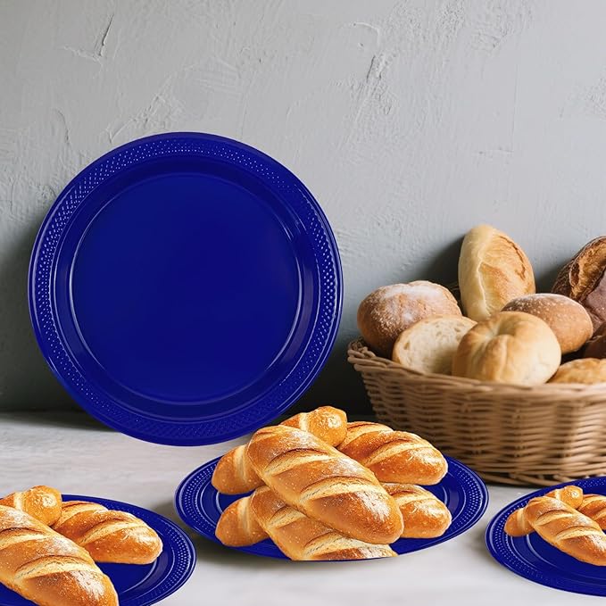 50PCS Dark Blue Plastic Plates, 7 Inch Disposable Dessert Plates Solid Color Party Plates for Picnic Parties Birthday Wedding Party Supplies (Dark Blue, 7 Inch)