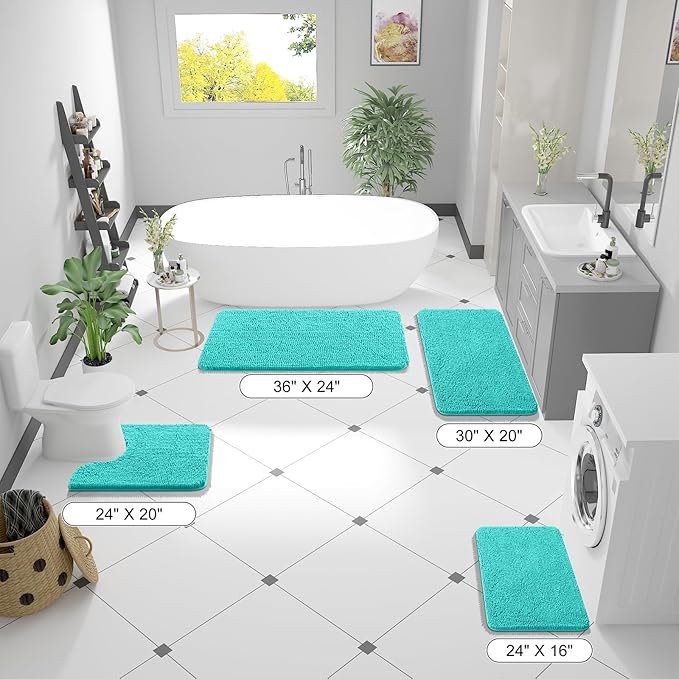 OLANLY Bathroom Runner Rugs 59x20, Extra Soft Absorbent Chenille Bath Rugs, Rubber Backing Quick Dry, Machine Washable Long Bath Mats for Bathroom Floor, Tub and Shower, Home Decor Accessories, Teal