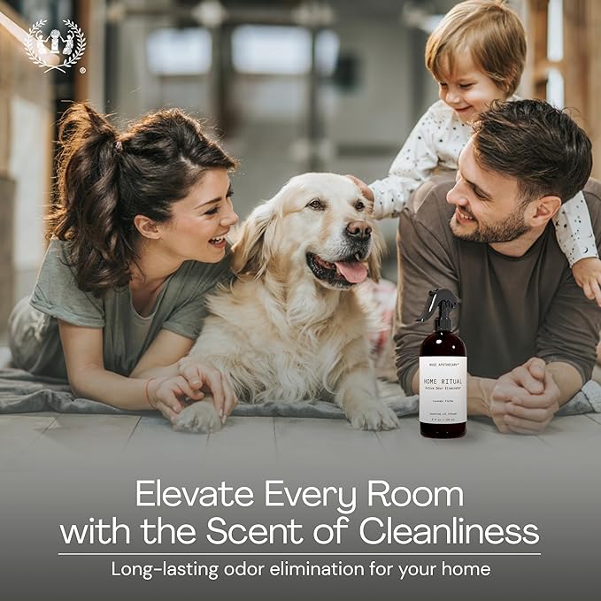 Muse Apothecary Home Ritual Active Odor Eliminator Spray - Furniture Deodorizer Spray & Bathroom Odor Eliminator for Home - Essential Oil Air Freshener - 4oz, Tonka Bean + Amber + Warm Cedarwood