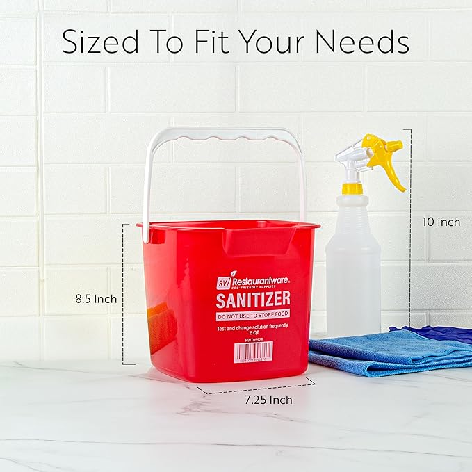 Restaurantware RW Clean 6 Quart Cleaning Buckets 10 Detergent Square Buckets - With Measurements Built-In Spout And Handle Red Plastic Utility Buckets For Home Or Commercial Use