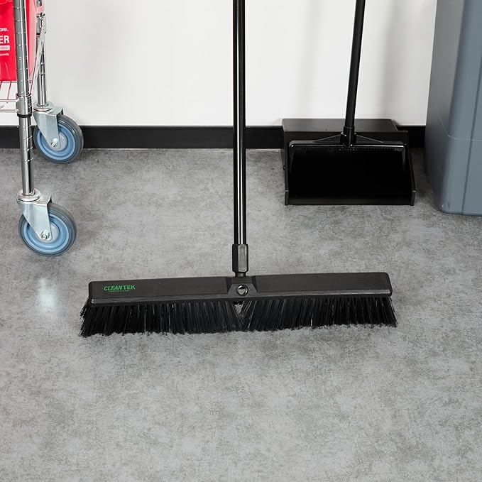 Restaurantware-BROOM HEAD ONLY: Clean Tek Professional 23.62-Inch Push Broom Head, 1 Heavy-Duty Cleaning Tool - Handle Sold Separately, Fine Flagged Bristles, Black Plastic, Outdoor Use