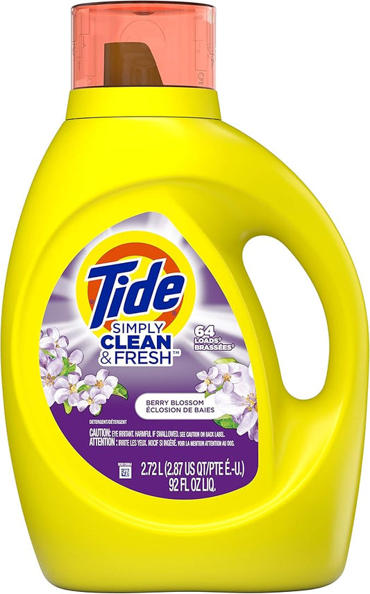 Tide Simply Clean & Fresh Liquid Laundry Detergent, Berry Blossom, 64 Loads 92 Fl Oz