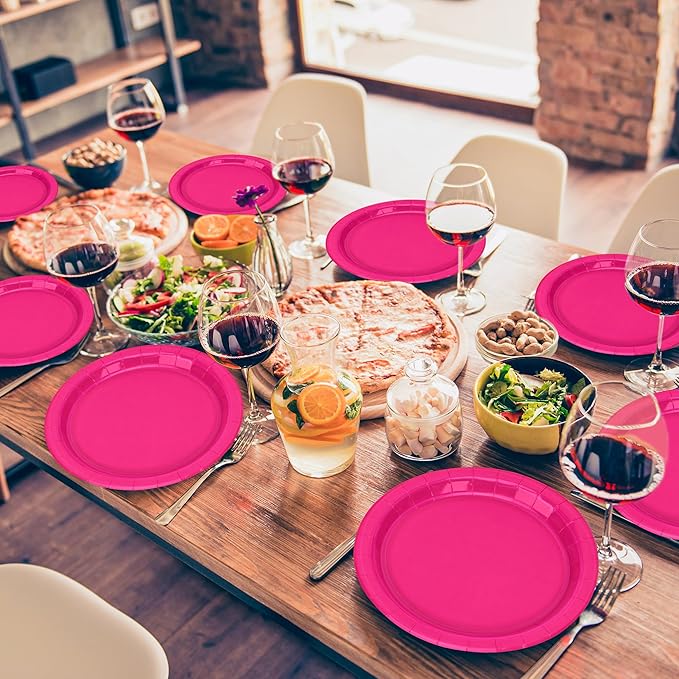 QZYL 50 PCS Paper Plates, Cerise Heavy Duty Party Plates, Round 9 Inches Disposable Paper Dinner Plates, Everyday Use Paper Plates Set for Daily Meals Wedding Christmas Picnic Supplies