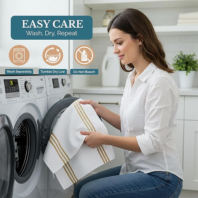 Casa Platino Kitchen Towel Set 8 Pc 4 Dish Towels for Kitchen (16"x26") & 4 Dishcloths (13"x13") - Soft, Absorbent Tea Towels & Quick Drying Dish Rags With Hanging Loops For Drying Cookwares - Beige.
