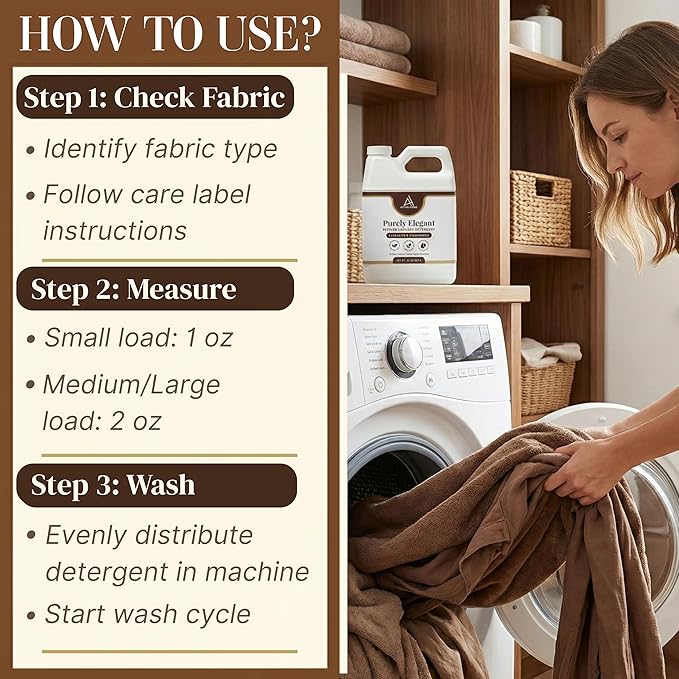 Elegant Luxury Plant-Based Laundry Detergent Amber & Moss Scent, 32oz by Purely Elegant, Biodegradable, Highly Concentrated, Eco-Friendly, Sensitive Skin Safe, Paraben Free, HE, Medium Bottle