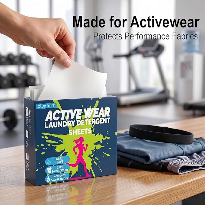 blue fresh Activewear Laundry Detergent Sheets - Gardenia Scent Sports Detergent Sheets for Sweat & Workout Clothes, Lipase Washer Sheets for Sport Performance Fabrics, Plastic-Free (100 Loads)
