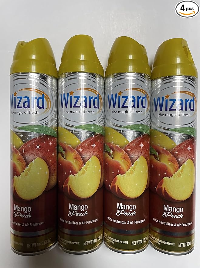 Wizard The Magic of Fresh | Odor Neutralizer & Air Freshener - 10 Oz. Mango peach (Pack of 4) (Packaging May Vary)