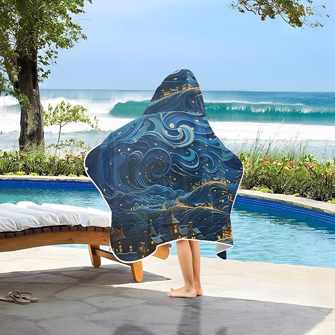 Hooded Towel for Kids Dreamy Town in Galaxy Beach Wrap Bath Towels 50x23.5in