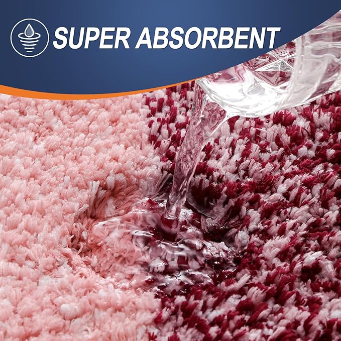 OLANLY Bathroom Rugs Sets 3 Piece, Soft Absorbent Microfiber Bath Mats and U-Shaped Contour Toilet Rug, Plush Shaggy Bath Mat Set for Bathroom (30"x20"+24"x16"+24"x20", Red)