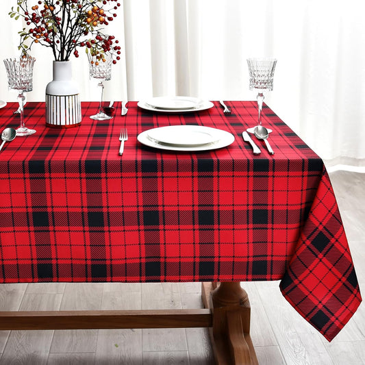 Waterproof Checkered Tablecloth Fabric - Rectangle 58x84 Inch Christmas Plaid Table Cloth for Indoor/Outdoor Use - Xmas Table Cover for Kitchen, BBQs, and Parties