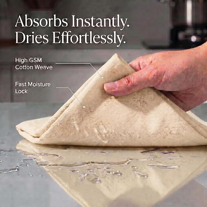 Urban Villa Kitchen Towels 100% Cotton Dish Towels for Kitchen(Set of 6) 20”x30” Dish Cloths Highly Absorbent Kitchen Linen Set with Hanging Loop Perfect for Drying – Ivory.