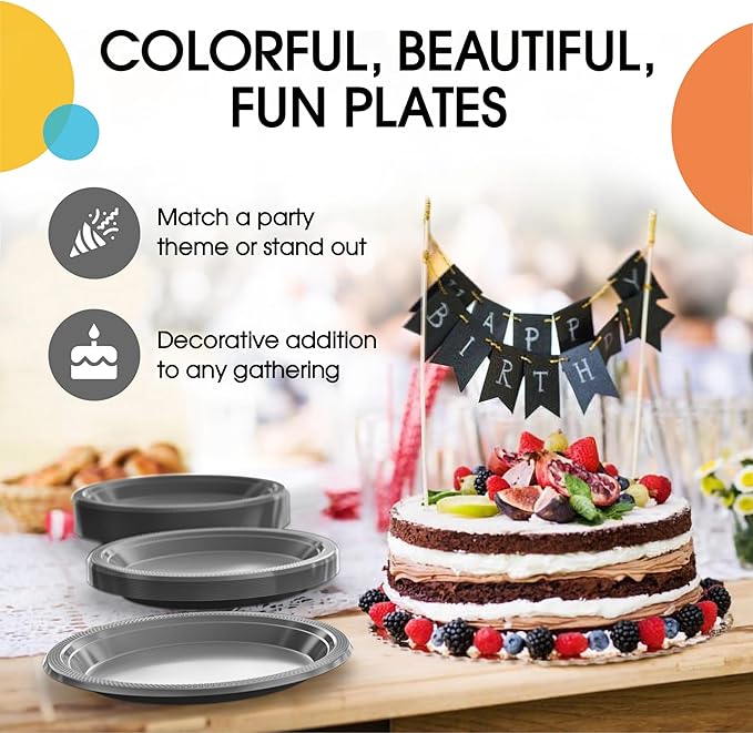 Exquisite Party Solids Silver Plastic Plates For Party Supplies 10" Silver Disposable Plates Heavy Duty 50 Pcs Plastic Dinnerware Sets Heavy Duty 350 GSM Disposable Dinnerware Set