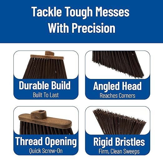 SPARTA Plastic Broom Head, Angled, Un-Flagged for Large Debris Indoor, Outdoor, Home, Restaurant, Lobby, Office, 12 Inches, Brown, (Pack of 12)