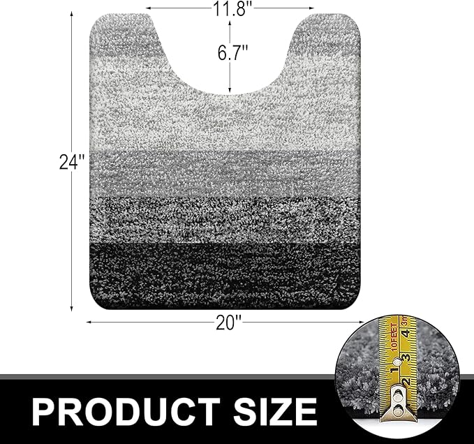 OLANLY Bathroom Rugs Sets 3 Piece, Soft Absorbent Microfiber Bath Mats and U-Shaped Contour Toilet Rug, Plush Shaggy Bath Mat Set for Bathroom (47"x20"+24"x16"+24"x20", Black)