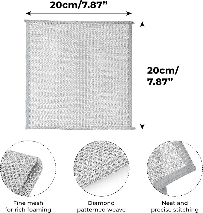 10PCS Steel Wool Dish Cloth 2-Layer – Reusable Metal Non-Scratch Multipurpose Dishwashing Rags for Wet & Dry Cleaning, Durable Diamond Weave Scrubber Pads for Kitchen Sinks Pots Pans Stove Top
