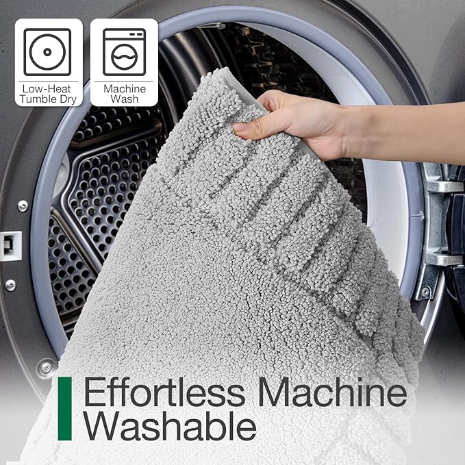 LUMI Bathroom Rugs Non Slip with Rubber Backing, Extra Soft Plush Microfiber Bath Rug Absorbent, Machine Washable Bath Mat Quick Dry for Tub, Shower, Hotel, Light Grey, 16"x24"