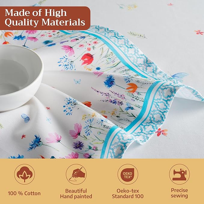 Maison d' Hermine 100% Cotton Cloth Napkins Set of 4 Everyday Reusable Square Napkins Cloth Washable Dinner Party Wedding Restaurant Hotel Kitchen Spring Summer (Flower in The Field, 20" x 20")