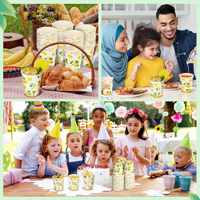 Umigy 100 Pcs Lemonade Paper Cups Disposable Lemonade Stand Cups Bathroom Mouthwash Drinking Disposable Cups for Summer Party Picnics Barbecues Traveling Hot Cold Beverage Water Juice (8 oz)