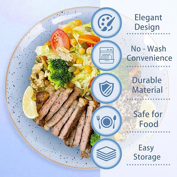 Liacere 32PCS Blue Plastic Plates - BlueStone Plastic Disposable Tableware Plates Modern Dinnerware Set - Wedding & Warm Winter & Party & Easter Day