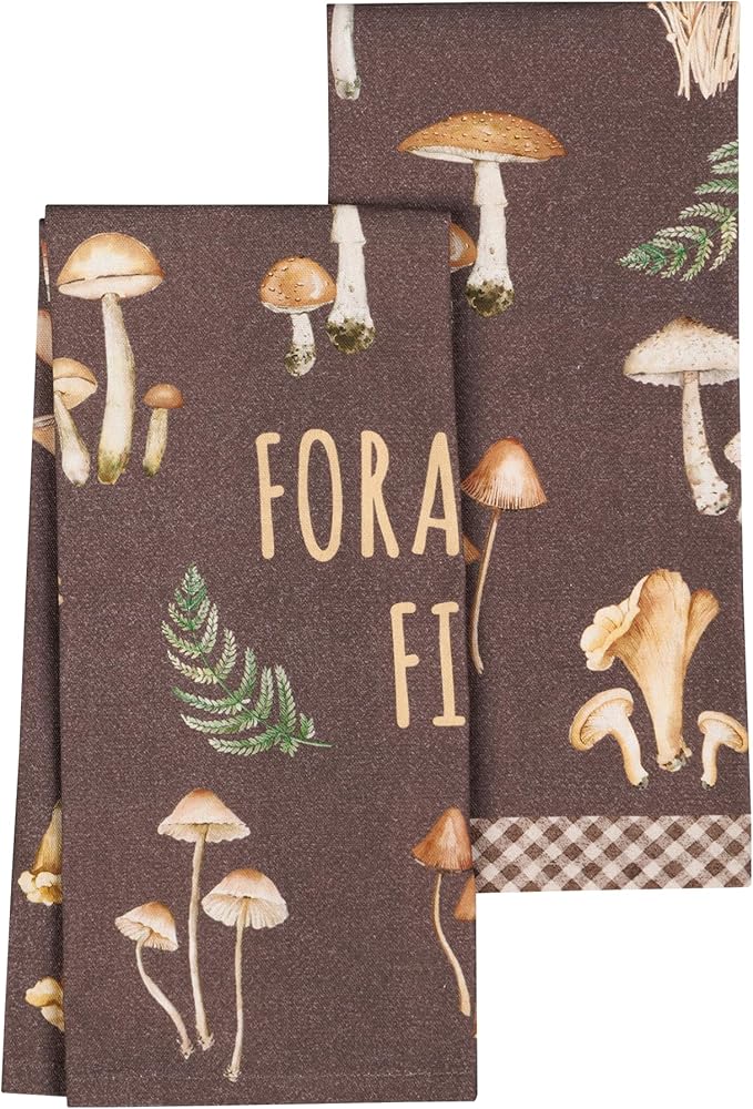 Maison d'Hermine Kitchen Towels Set of 2 100% Cotton 27.50" x 20" Reusable Cloth Tea Dish Towels Absorbent with Hanging Loop for Kitchen, Home, Dining, Cocktail Parties (Foods from The Woods)