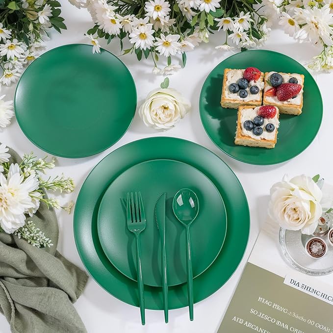 EI 150pcs Green Plastic Plates,Green Disposable Plates Heavy Duty,Fancy Plastic Dinnerware Set,Dinner Plate for Party,Picnic,Birthday,Wedding Afternoon Tea Spring,Soccer Plates,World Cup 2026