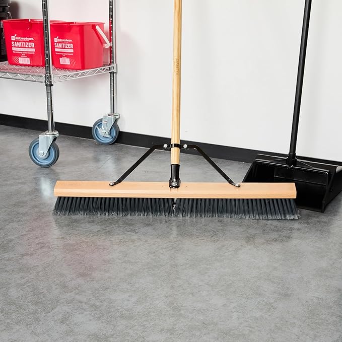 Restaurantware-BROOM HEAD ONLY: Clean Tek Professional 30-Inch Broom Head, 1 Heavy-Duty Push Cleaning Tool - Handle And Brace Sold Separately, Medium Plastic Bristles, Wooden, Commercial Use