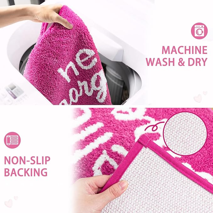 Nymphia Pink Bathroom Rugs Hello Gorgeous Bath Mat for Non Slip Soft Cute Bath Rug Preppy Bathroom Decor, 20x32 Inch, Hot Pink