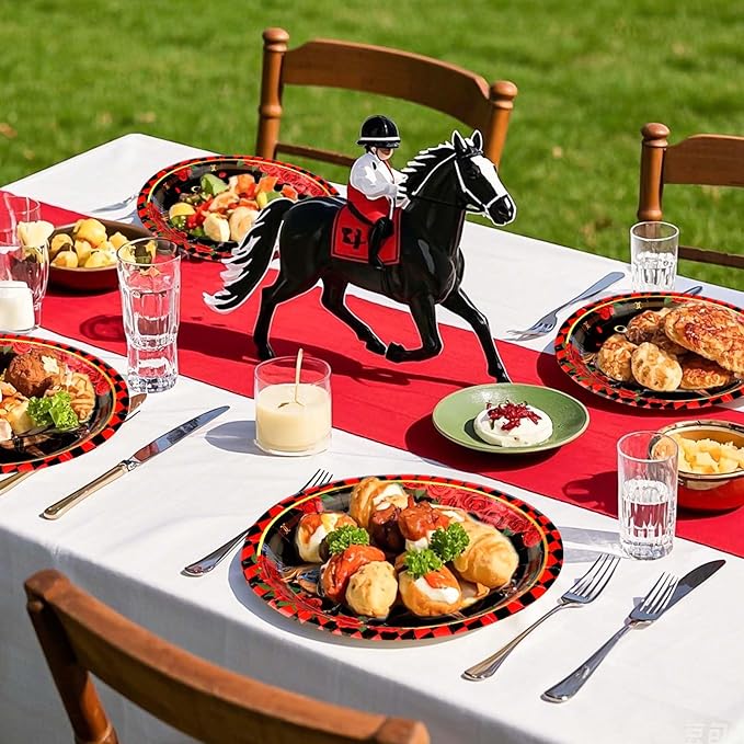 50Pcs Derby Paper Round Plates 10" Heavy Duty Run for the Roses Disposable Dessert Plates Derby Day Racing Horse Dinner Plates Tableware Sets for Kentucky Horse Birthday Party Supplies Decorations