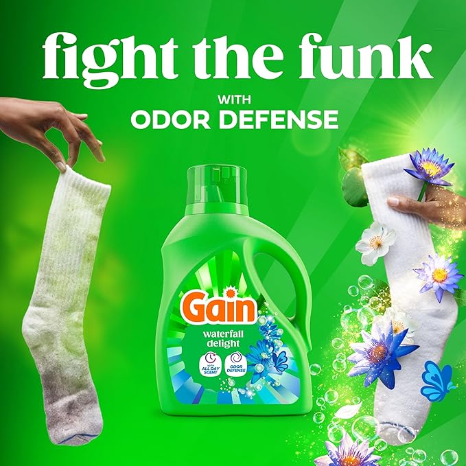 Gain Liquid Laundry Detergent with Odor Defense, Waterfall Delight Scent, Laundry Soap For HE Washing Machines, 177 fl oz, 134 Loads (Packaging May Vary)