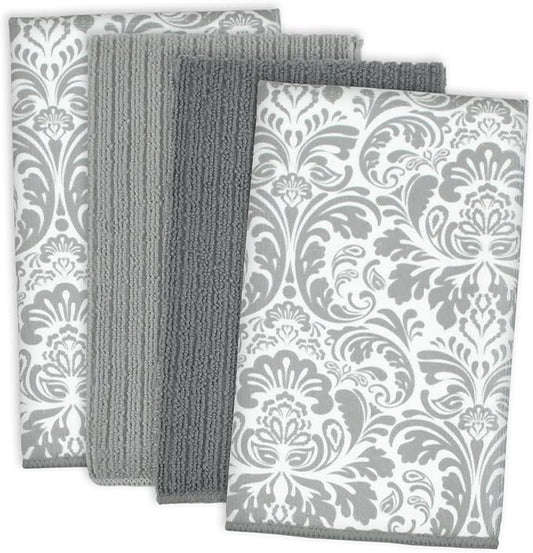 DII Cleaning Collection Multi-Purpose Microfiber, Gray Damask, Dishtowel Set