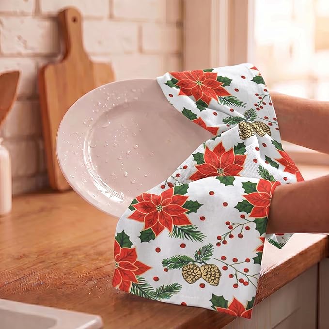 Urban Villa Christmas Kitchen Towels Pine Cone Print Multi Color, Premium Quality,100% Cotton Dish Towels Mitered Corners (Size: 20X30 Inch), Highly Absorbent Bar Towels & Tea Towels - (Set of 6)