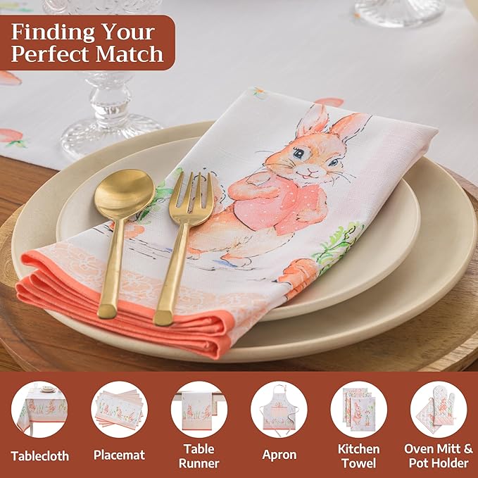 Maison d' Hermine 100% Cotton Cloth Napkins Set of 4 Everyday Reusable Square Napkins Cloth Washable Dinner Party Wedding Restaurant Hotel Kitchen Spring Summer (Bunny Party, 20" x 20")