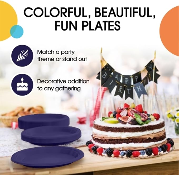 Exquisite Party Solids Deep Purple Plastic Plates For Party Supplies 9" Deep Purple Disposable Plates Heavy Duty 50 Pcs Plastic Dinnerware Sets Heavy Duty 350 GSM Disposable Dinnerware Set