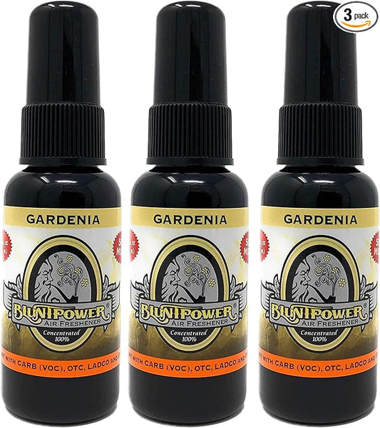 BluntPower (Gardenia, 3 Pack) Concentrated Air Freshener - Premium Oil Based Air Freshener Spray For Home and Car - Long-Lasting Bathroom Spray, Car Freshener, & Odor Eliminator Spray
