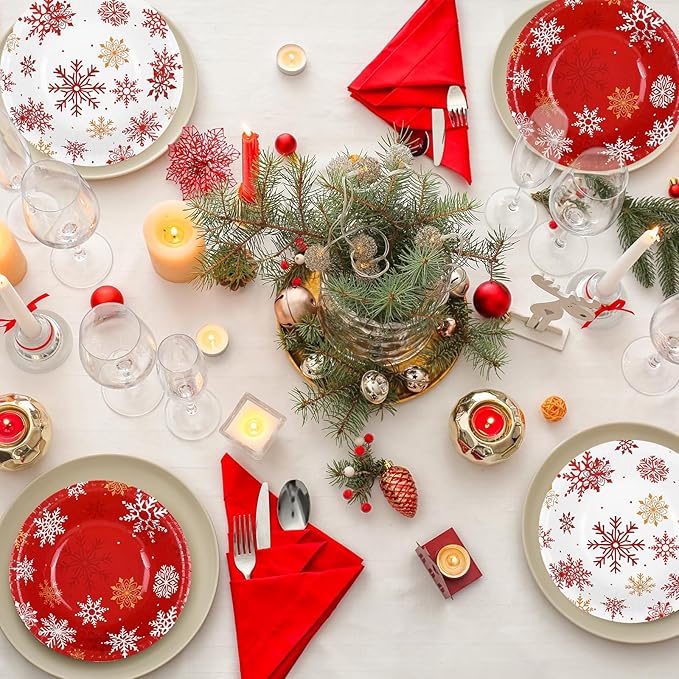 FYSUIMU 100 Pcs Winter Paper Bowls Christmas Red White Snowflake Party Snack Bowl Disposable Serving Bowls for Xmas Party Household Supplies Decor, 12 Oz