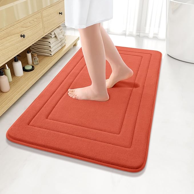 Arotive Memory Foam Bathroom Rug Mat 36x24, Ultra Soft and Absorbent Bath Mat, Machine Wash Dry, Comfortable Bath Rug Carpet for Bathroom Floor, Tub and Shower, Coral